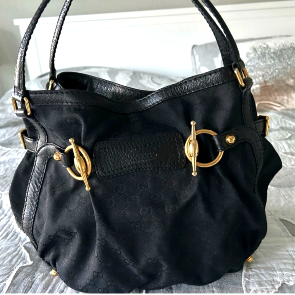 Gucci Black Shoulder Bag with Gold Hardware and Double Handles